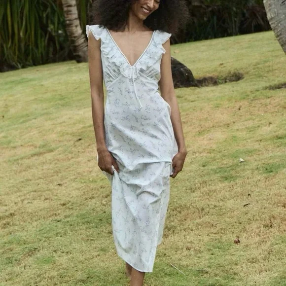 V-neck organic cotton floral dress - Picture 1 of 4